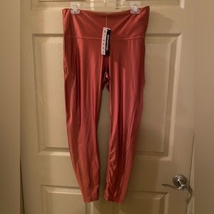 Reebok Womens Core 10 Shiny High Rise leggings, side vents, NWT, baked earth